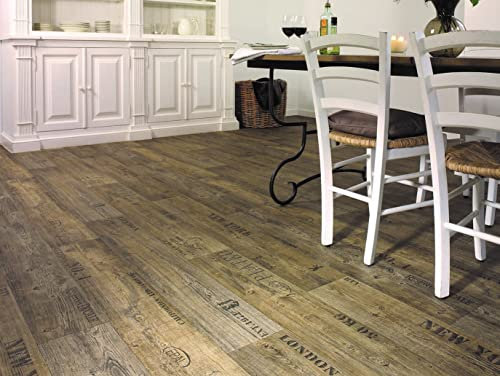 PVC Bodenbelag Vinylboden mit Schriftzügen, dunkelbraun, Zuschnitt (3m breit, 2m lang)