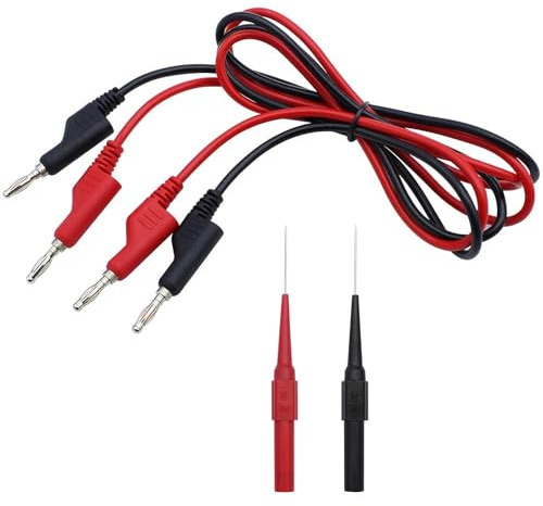 DXLing 2 Pieces Multimeter Probes Needle Tip Insulated Test Probes Copper Lead Jack Multi Meter Needle Tester Lead Probe Wire Pen Cable Red Black with Double-ended Stackable 4MM Banana Plug Test Leads