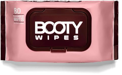 BOOTY WIPES Flushable Wipes for Women - 80-Count Wet Wipes for Adults - pH-Balanced Feminine Wet Tissue with Vitamin E and Aloe - Gentle Feminine Hygiene Body Cleansing Cloth - No Fragrance Large
