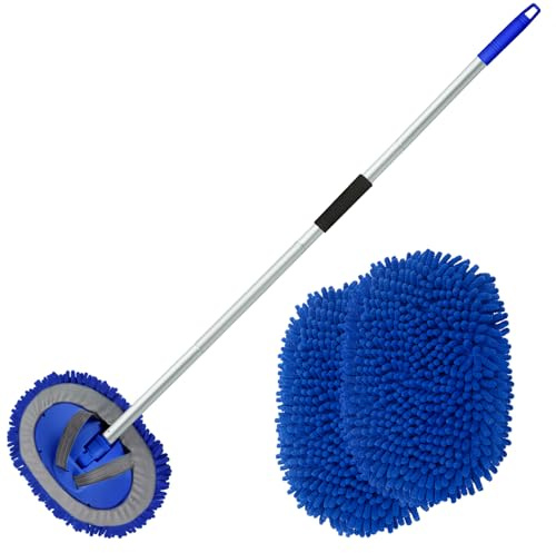 anngrowy 62 Microfiber Car Wash Brush with Long Handle Car Washing Mop Kit Mitt Sponge Car Cleaning Supplies Kit Duster RV Washing Car Brush Accessories, 1 Chenille Scratch-Free Replacement Head