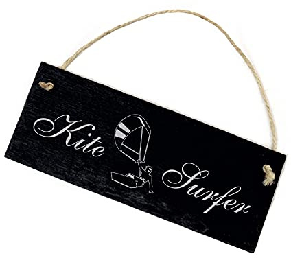 Schild Schiefertafel graviert - KITESURFER mit Motiv Kiter - Schiefer Dekoschild 22x8cm | Dekolando Home Accessoires