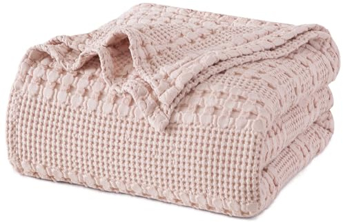 PHF 100% Cotton Waffle Weave Blanket Twin Size for Bed, Soft Lightweight & Breathable, All-Season Comfort, Luxury Aesthetic Christmas Blanket for Home Decor, 66x90, Pink/Mauve
