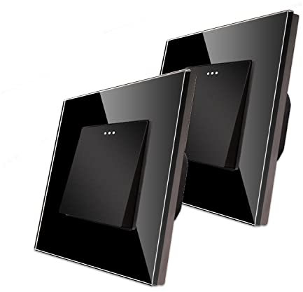 2 Pack CNBINGO Wechselschalter Rocker Knopfschalter mit Leuchtstoffpunkten, modernem Kristallglas Schwarz Wandtafel, Elektrischer Einzellichtschalter, 1-Fach, Wechselschalter