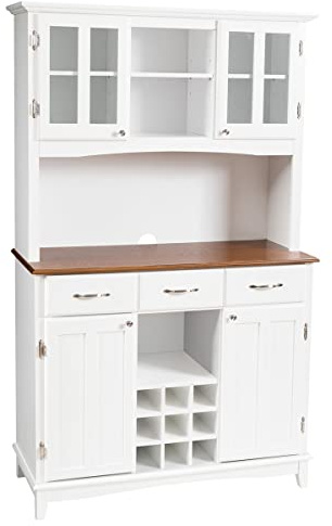 COSTWAY Large Kitchen Storage Cabinet, Freestanding Buffet Cupboard with Adjustable Shelves, Tempered Glass Doors, 9 Wine Compartments & 3 Drawers, Wooden Tall Sideboard for Living Room Office (White)