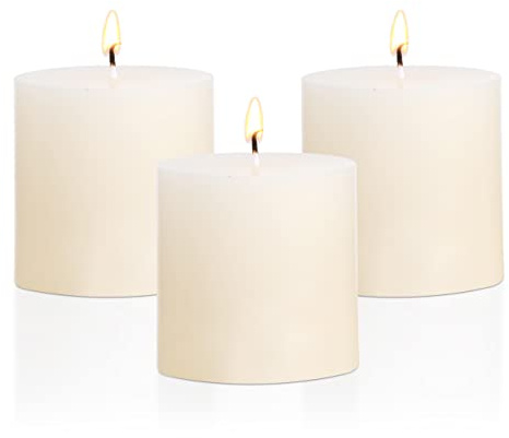 3×3 Ivory Pillar Candles Set of 3 Unscented Handpoured Weddings, Home Decoration, Restaurants, Spa, Church Smokeless Cotton Wick - Ivory 90 Hour