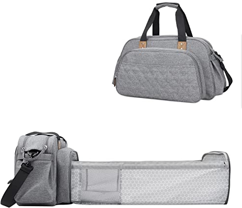 SONARIN Baby Wickeltasche mit Faltbarem Babybett,Wasserdicht Grosse Kapazität Reise Wickeltasche Multifunktional Umhängetasche Tragetasche Henkeltaschen mit Wickelunterlage(Grau)