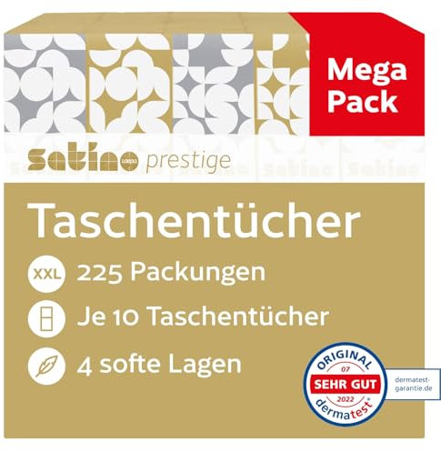 Satino Taschentücher 4-lagig - Großpackung mit 225x 10 Papiertücher - besonders sanft zur Nase - supersoft + saugstark - perfekt bei Schnupfen und Erkältung