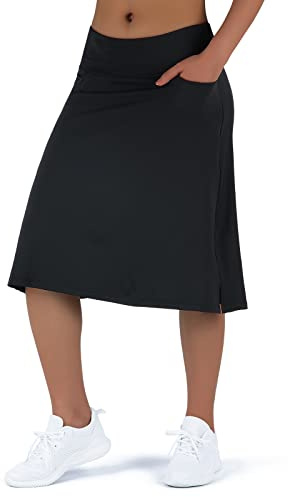 beroy Women's Midi Length Skorts Skirts with 3 Pockets Modest Black L