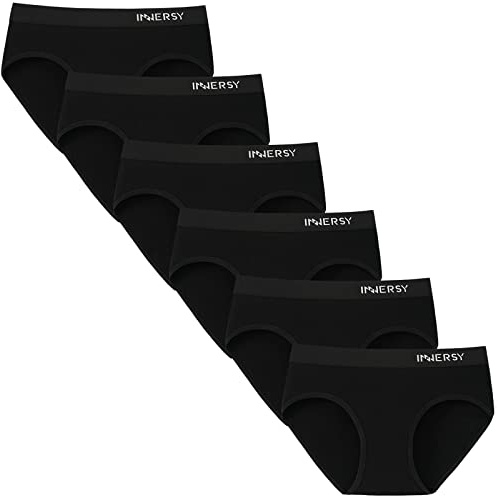 INNERSY Underwear Teenage Girls Pants Cotton Black Knickers Sports Briefs Teens Panties 6 Packs (14-16 Years, Sport Black)