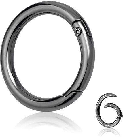 10Pack 1 Inch Metal Spring O Rings Clip Keychain, Round Carabiner Clips Keyrings Snap Hook Buckle, Purse Shoulder Bag Chain Rings Clip Replacement Paracord Keychain Lanyard Leather DIY Crafts (Black)