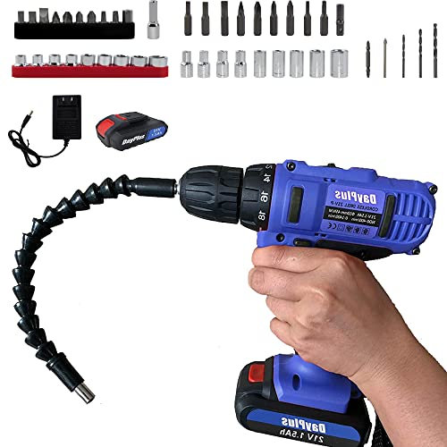 21V Akku Schraubendreher 2 Geschwindigkeiten LED-Beleuchtung 45Nm Bohrschrauber Set mit 1.5Ah Akkus und 1 Ladegerät, inklusive Tragbarer Werkzeugbox