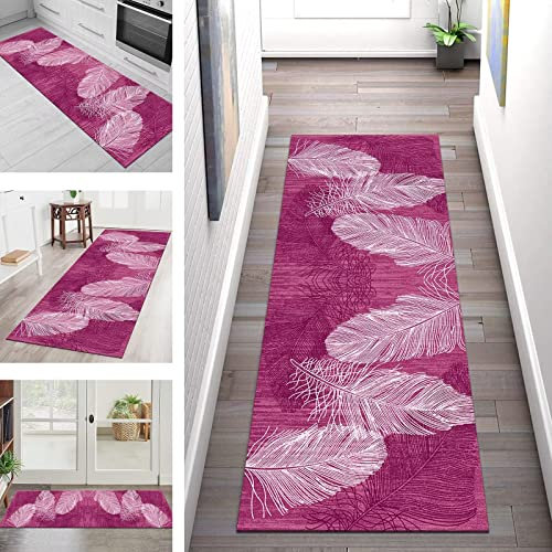 Teppich Läufer Lang Flur Küche rutschfest Waschbar 50X180CM Küchenteppich Küchenläufer Rosa Weiß Asbtrakt Teppichläufer Schlafzimmer Meterware Korridor Teppichmatten Eingang Wohnzimmer Flurläufer