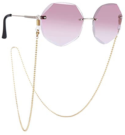 TEAMER Edelstahl Perlen Brillenkette Sonnenbrille Box Ketten Brillen Schnur Brillen Hals Strap für Frauen, Perlen - Gold, Einheitsgröße