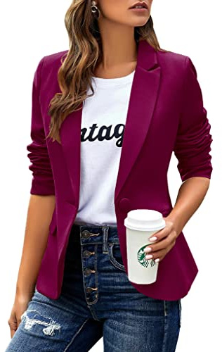 Womens Casual Blazers Long Sleeve Lapel Button Slim Work Office Blazer Jacket(Fuchsia,Large)
