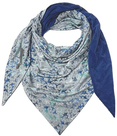 Landhuis handmade - XXL Dreieckstuch in Blau & Grau – doppellagig mit Nicki | weiches Halstuch für Herbst, Winter & Übergangszeit