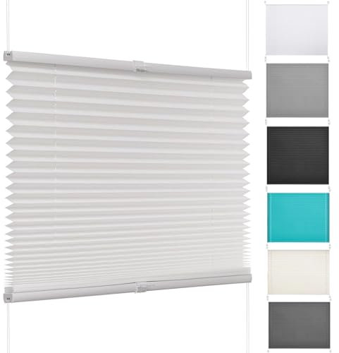 Plissee Klemmfix Ohne Bohren 80 x 200 cm Blickdicht - Sichtschutz - Sonnenschutz Plissee Zum Kleben Inkl. Aller Montage-Teile für Schlafzimmer, Weiß