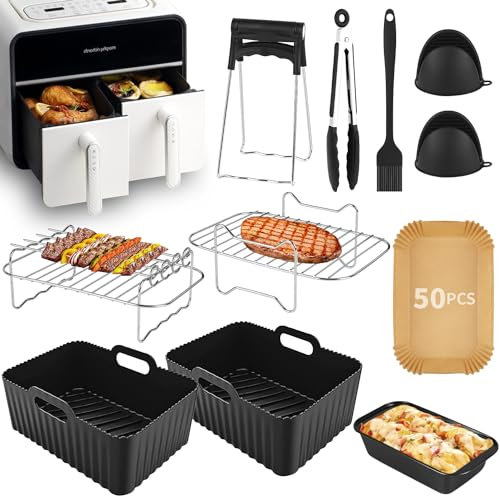 Dual Zone Heißluftfritteusen Zubehör Set für Ninja Foodi AF300EU,AF400EU,AF451EU,Innsky,Princess Dual Airfryer zubehör 7.6L-9.5L,10 Stück Zubehör Heißluftfritteuse