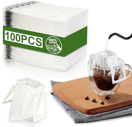 CARGEN Filtros de Café de Goteo 100 Unidades - Bolsas de Filtro Orgánicas Desechables y Portátiles con Soporte Colgante para Taza, Ideales para Viajes, Camping y Oficina