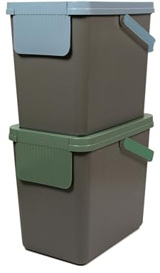 Snips Set 2 Mülleimer für die getrennte Müllsammlung 2 x 25 Liter, Mülleimer Küche 26x36x43 cm, Grau, Made in Italy.