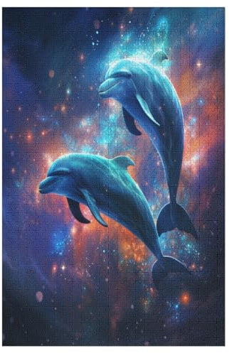 Delfin Puzzle 1000 Teile, Holzpuzzle Für Erwachsene, Impossible Puzzle, Geschicklichkeitsspiel Für Die Ganze Familie, Puzzle Farbenfrohes Legespiel Kinder Puzzles （78×53cm）