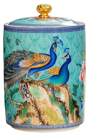 BZSQD Vorratsdosen aus Emaille, Pfau, Keramik, mit Deckel, traditionelle Teedosen, Dosen, Vintage-Porzellan, Küche, Lebensmittel-Vorratsdosen für Süßigkeiten, 220/600 ml