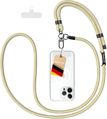 AMAYO - Handykette Universal zum Umhängen, Schlüsselband, Einstellbar, Kette Strap, Handy-Gurt, Umhängenband, Kordel, Lanyard, Handyband, kompatibel mit jedem Handy Smartphone Hülle (Beige Handykette)