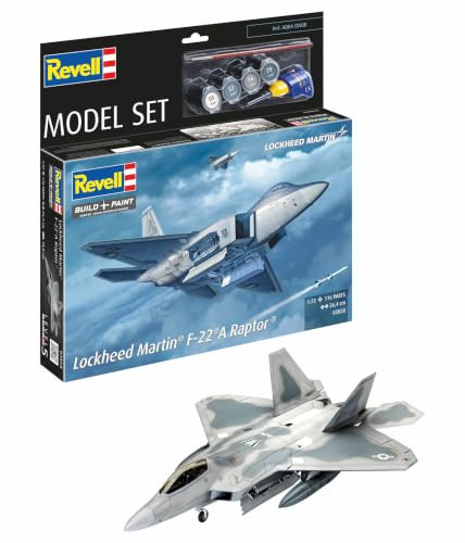 Revell Modellbausatz Lockheed Martin F-22A Raptor | Kampfflugzeug mit Stealth | Maßstabsgetreu inkl. Bewaffnung, Kleber und Pinsel