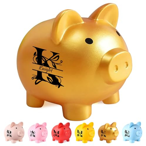 Personalisiertes Sparschwein Mit Kindernamen - Süßes, Individuelles Kunststoff-Sparschwein Mit Schwarzen Buchstaben - Unzerbrechliches Geschenk für Kinder