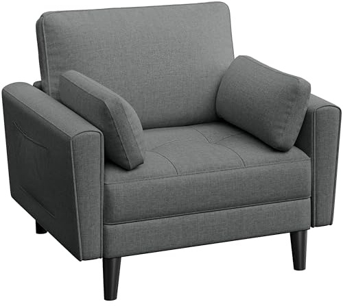 Yaheetech Sofá Individual Sofá Relax Sillon Lectura Tapizada de Tela para Sala de Estar Salon y Dormitorio 75 x 85.5 cm MAX Capacidad 136 KG Gris Oscuro