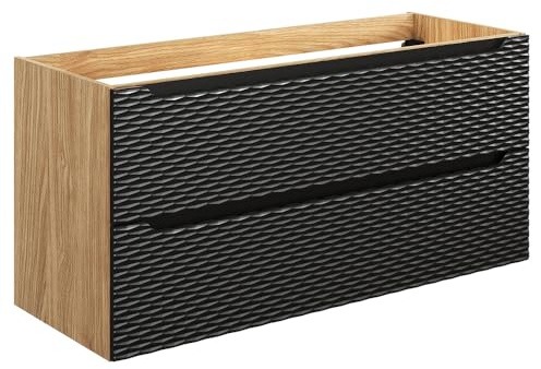 Lomadox Badezimmer Waschtischunterschrank 120cm in Eiche, Front in schwarz mit 3D-Oberfläche