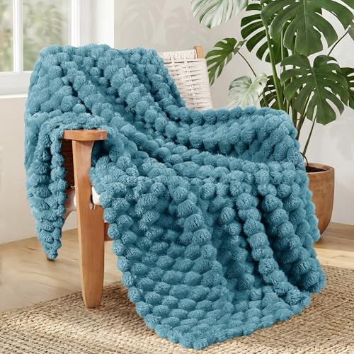Whale Flotilla Manta Polar Suave 3D Jacquard para Sofá y Cama 130 x 150 cm | Azul Pizarra, Manta Mullida y Acogedora para Sillón, Exquisita y Cálida para Todas Las Estaciones, Microfibra Afelpada