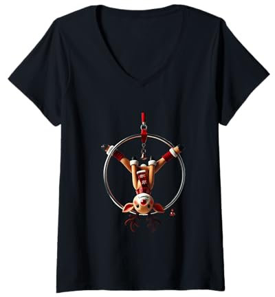 Damen Aerial Hoop Christmas Rentier Performing Lyra T-Shirt mit V-Ausschnitt