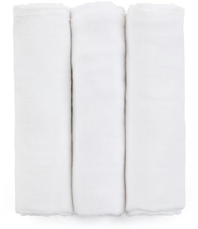 Petite&Mars Pannolini in mussola di bambù, set di 3 pannolini in mussola, 68 x 68 cm, ipoallergenici, bambù, cotone, panno per sputare, panno in mussola, asciugamano in mussola (Total White)