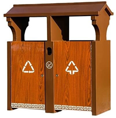 Papelera de Reciclaje para Exteriores Papelera Antigua para Exteriores Papelera de clasificación de Metal para Exteriores con veta de Madera Cenicero Incorporado Papelera