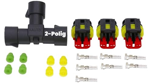 Kalitec KALI-0100 Superseal T-Verbinder Set mit Stecker - 1,5mm2 | Verteiler T-Stück für 0,75mm2 - 1,5mm2 Kabelquerschnitte, 3 Anschlüsse zur effizienten Kabelbaum-Montage und Verdrahtung