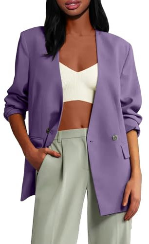 Mashaouyo Tenue d'affaires pour femme - Cardigan long - Costume western - Costume élégant - Veste festive - Cardigan long blazer pour femme - Blazer surdimensionné, lilas, XL