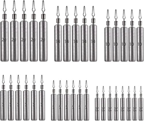 KOMUNJ 30 Stück Angelgewichte Angelzubehör Set, für das Drop-Shot Angeln Drop Shot Stabblei