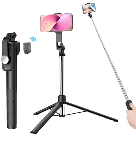 JIEYUCHU 170CM Bastone Selfie Treppiede, Estensibile Selfie Stick Monopiede con Telecomando Wireless Rimovibile, Treppiedi Portatile Compatibile con iPhone/Samsung