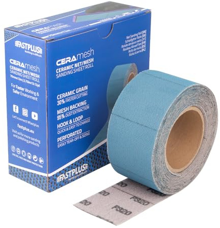 Rouleau de papier de verre FASTPLUS 70 mm x 12 m Rouleau de film Mesh Grip P120 Rouleau de papier de verre autocollant en céramique