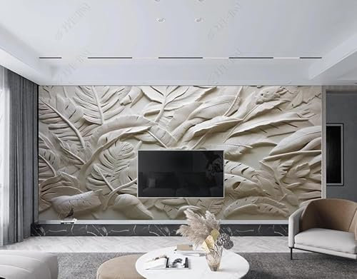 Papier Peint Intissé Relief Végétal Blanc Poster Tableaux Muraux Tapisserie Photo Trompe L'Oeil Salon Chambre Art Mural 400Cm(L) X280Cm(H)