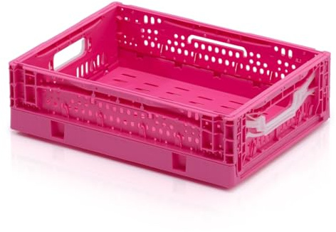 1a-TopStore Faltbox | Faltkiste | Klappbox, perforiert/durchbrochen, 400x300x120 mm, 10 Liter, stapelbar, aus PP, Farbe Pink