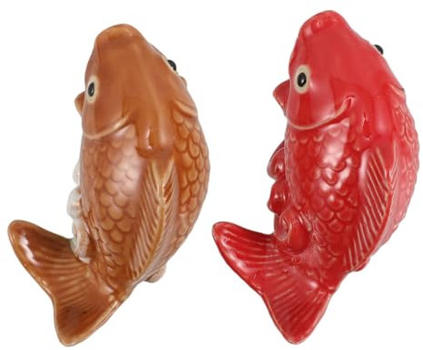 Yardwe 2 Pièces Ornements de Poisson Céramique de Figurines de Carpe Couchée pour Décoration de Bassin et Aquarium pour Jardin Design Unique et Réaliste Jaune et Rouge