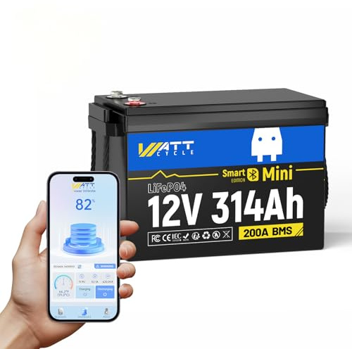 WattCycle 12V 314Ah LiFePO4 Deep Cycle Batterie, 4019Wh Bluetooth 5.0, Grade A+ Zellen, 200A BMS Batterien, 15.000 Zyklen 10 Jahre, Für Wohnmobil, Solaranlage, Marine & Off-Grid