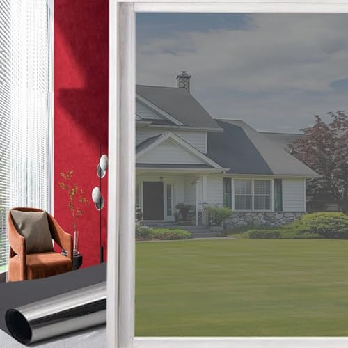 Pellicola per Vetri Finestre 54 x 100 cm Protezione Privacy Protezione Solare Vetri Anti-Sole Pellicola Adesivi Statici Antiriflesso per Camera da Letto e Cucina, grigio argento