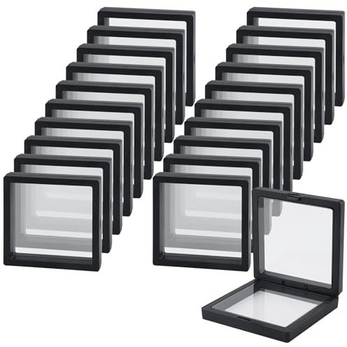 Lot de 20 cadres de présentation flottants 3D - 9 x 9 cm - Anti-poussière - Portable - En polyéthylène transparent - Pour bijoux, pièces de monnaie, bagues, boucles d'oreilles, colliers, médaillons