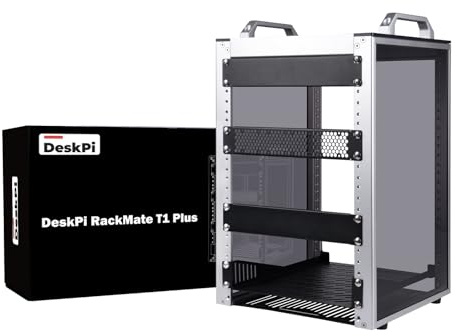 GeeekPi DeskPi RackMate T1 Plus - Armario para servidores (8U, 10 pulgadas, 260 mm de profundidad, con estante y placa ciega, para NAS, AV y redes (plata)