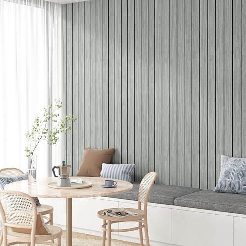 Yullpaper Panneaux Muraux Adhesif Effet Bois Gris Pour Salon Cuisine Revetement Mural En PVC Decoratives Panneaux Acoustiques Adhesif Mural 3D Decoratif Rouleau 30cm x300cm