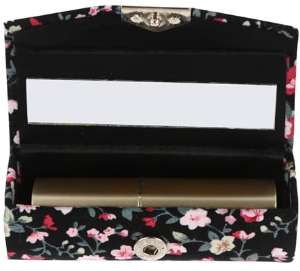 HEMOTON Étui à Rouge à Lèvres Rétro à Motif Floral Brodé, Boîte Portable en Tissu avec Miroir, Rangement Élégant pour Paquet à Main, Accessoire Beauté Pratique