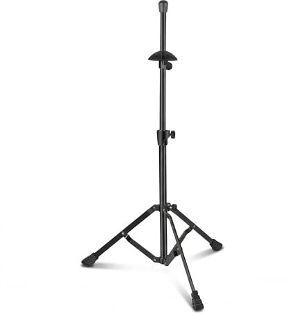 MoResolune Trombone Stand, Adjustable Height Folding Tripod Stand with Stable Triangular Construction, Portable Metal Instrument Holder for Tenor and Bass Trombones, Non-Slip Rubber Feet, Black