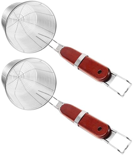 FELTECHELECTR Espumadera Araña para Fideos Mango de Madera y Filtro de Acero Inoxidable, 2 Piezas, Adecuado para Uso en Cocinas Profesionales y Domésticas